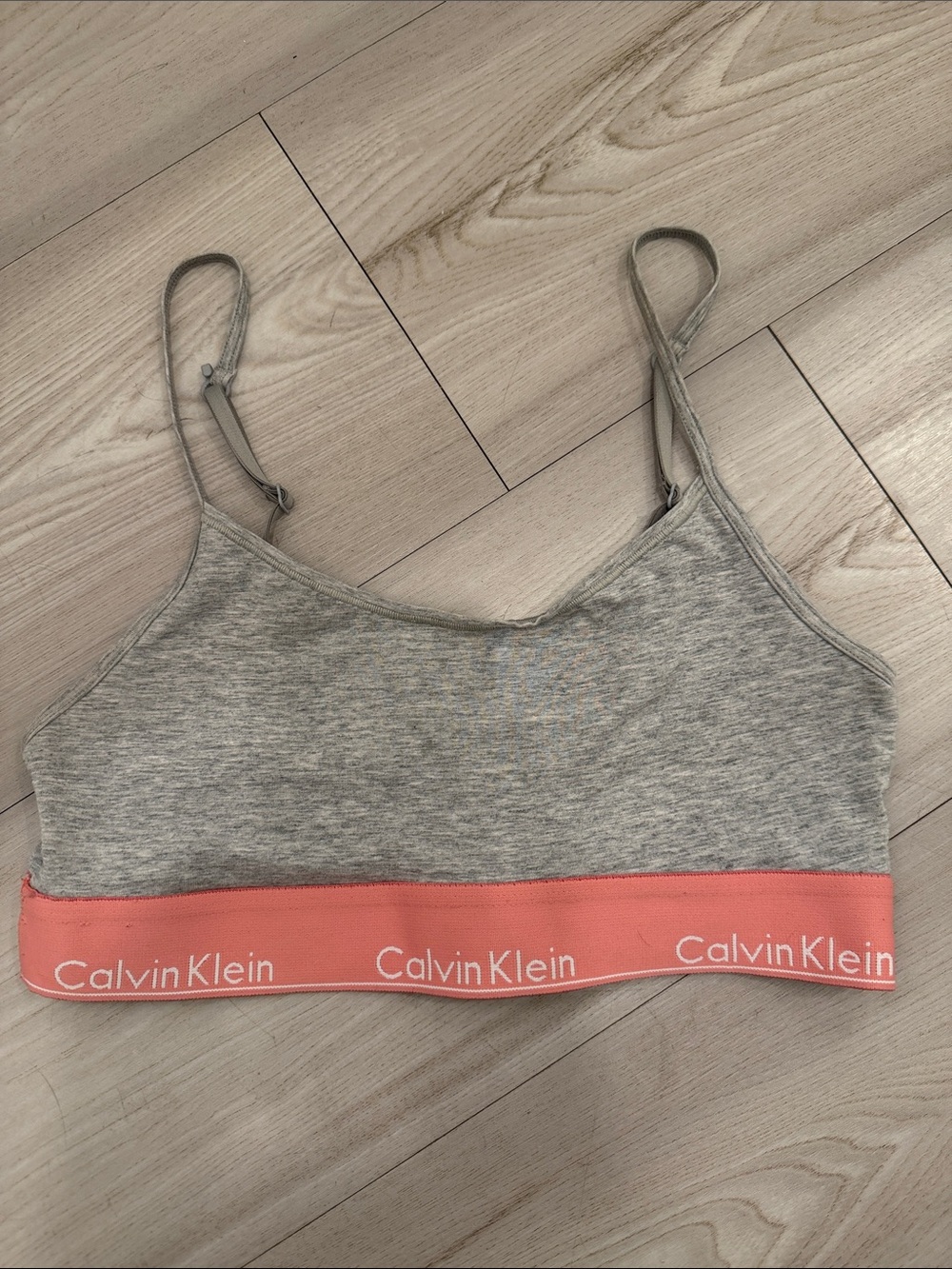 Calvin Klein Gray Bralette with Pink Logo Band